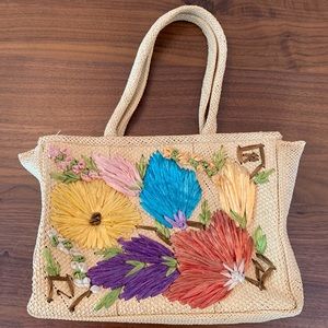 Vintage Floral Summer Straw Bag